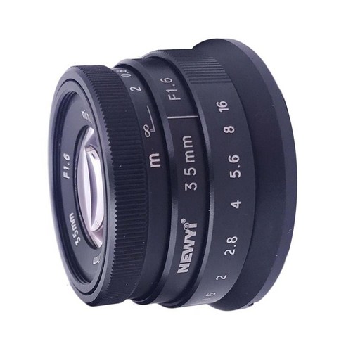 35mm F / 1.6 APS-C 수동 고정 카메라 렌즈 캐논 EOS M M2 M5 M6 M100 용, 5.5cm x 5.5cm x 4cm, 검정, 금속 및 유리