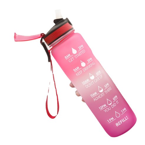 ANKRIC 물컵 1L 흡입 노즐 커버 Tritan 스포츠 주전자 젖빛 그라디언트 물병 공간 컵 손 주전자, 핑크 퍼플