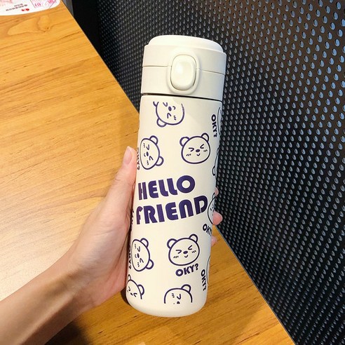 smy간단한 예술적 보온병 여성 하라주쿠 스타일 컵 학생 귀여운 패션 모리 스타일 소녀 컵, Oky 곰/450 Ml, 하나