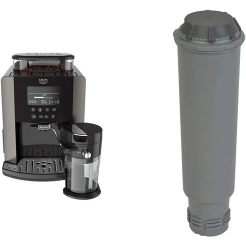 Krups EA819E 아라비카 라떼 콰트로 전자동 커피 머신 1450와트 물 용량 1.7리터 펌프 압력 15바 LCD, 01 정수 필터와 번들