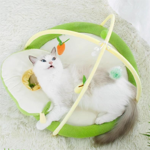 Runcats고양이 장난감 신형 모빌 텐트 고양이 침대 하우스 고양이집 접이식 고양이 용품 포함 깃털 쥐 물고기 장난감, 1개, 아보카도 디자인