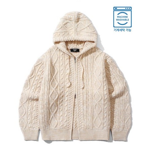 TRILLION 트릴리온 워셔블 아란 케이블 후드 집업 니트 IVORY WASH 아쉬ABLE 르 ARA 아라N CABLE HOOD ZIP-UP KNIT 136044