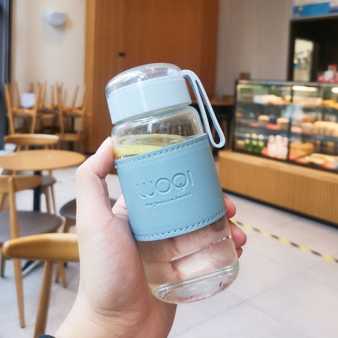 심플 커플 유리잔 ins 프레쉬 센스 하이비주얼 학생 물컵 티백 휴대용 핫컵, 340ml 블루밴드차간격_340-480ml