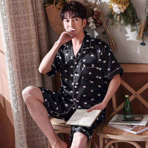 로리돌스 블랙 하트 실크 커플잠옷