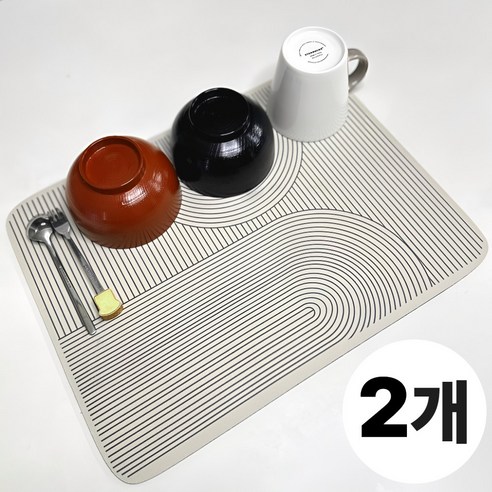 모렌디 흡수좋은 규조토 식기 매트, 타원라인베이지, 2개