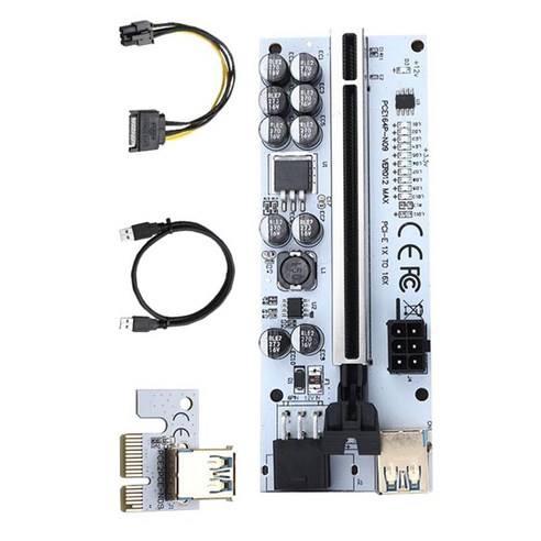 광업용 Pci-E PCIe 라이저 1x ~ 16x 그래픽 확장 그래픽 카드 PCIe 라이저, 검은색 슬롯 및 와이어, 124x46mm, 플라스틱