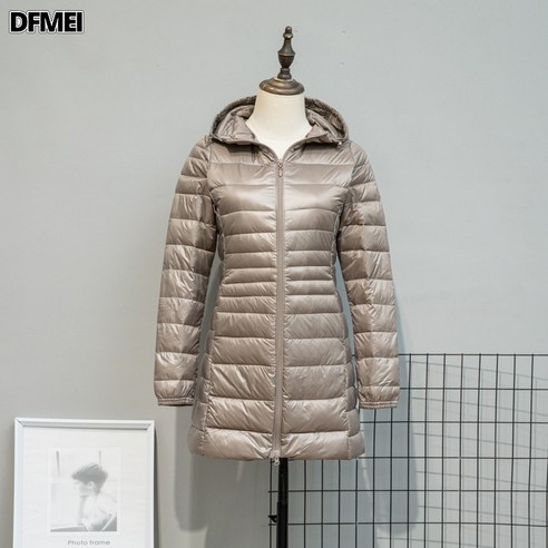 DFMEI 가을 겨울 경량 패딩여중 롱 빅사이즈 후드 슬림 오버사이즈 코트