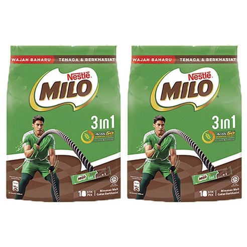 MILO 3인1 밀크 초콜릿 코코아 파우더, 2개, 33g, 18개입