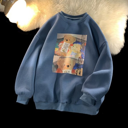 DFMEI 예술적 남자 라운드 넥 스웨터 봄 한국 스타일 트렌디 느슨한 모든 일치 인쇄 곰 커플 코트