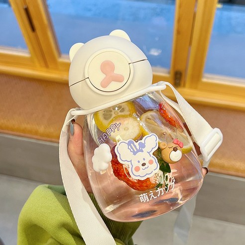 【휴대용 물병】물 컵 여자를위한 찾고 플라스틱 컵 성인과 투명한 밀짚 컵 휴대용 귀여운 대용량 물병 컵, 색깔19