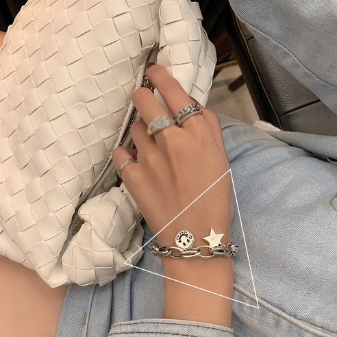 KORELAN S925 순은 중공업 맞춤형 웃는 얼굴 별 팔찌 여자 ins 미니 디자인 팔찌