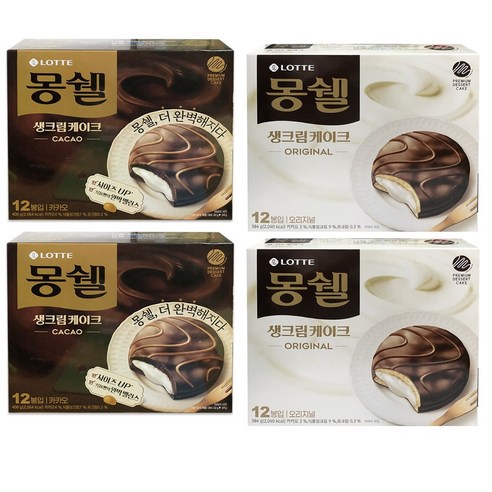 롯데제과 몽쉘 생크림 케이크 오리지널 384g 2p + 카카오 384g 2p 세트, 384g, 2개