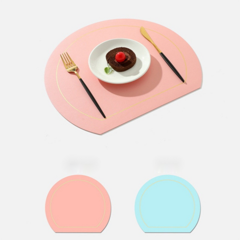 4P 가죽북유럽 식탁매트 방수 테이블 매트 수저받침 찻잔받침 커피잔받침, 파우더/블루