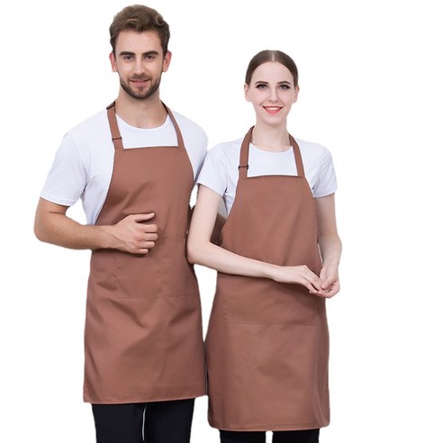 ANKRIC 방수앞치마 코튼 퓨어 칼라 홈 오일 방지용 더러움 방지 목걸이 웨이터앞치마, 연한 갈색