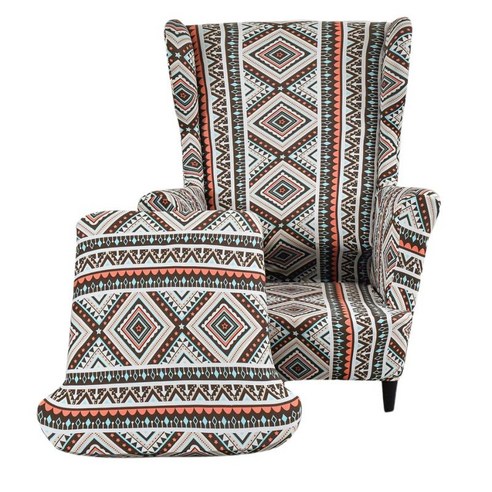 스트레치 의자 슬립 커버 미끄럼 방지 인쇄 보호 윙백 빨 이동식 두꺼운 안락 의자 보호대 가구 가정용 거실, 갈색, 폴리에스터