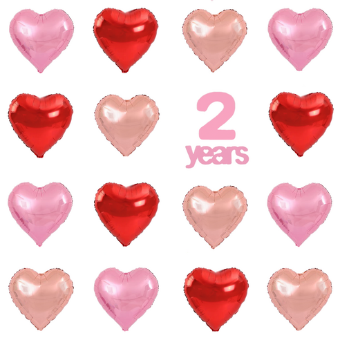 파파 파티 하트 풍선 세트 기념일 생일 포토월 DIY, 1세트, 레드6/핑크6/로즈골드6 + 2years