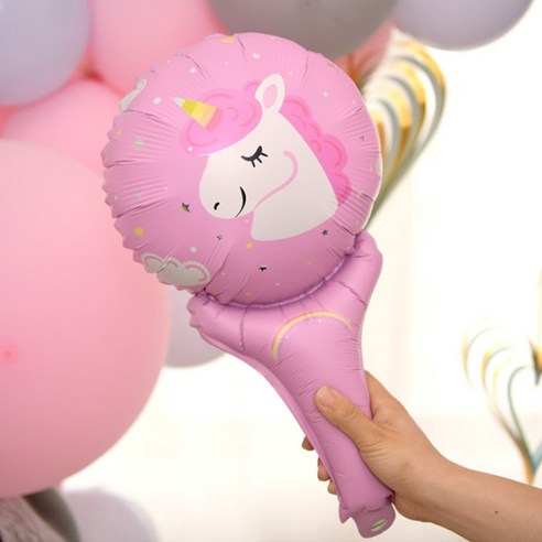 [예쁨주의지호] 캐릭터 손풍선 막대풍선 (캐릭터 선택), 은박 손풍선_핑크 유니콘