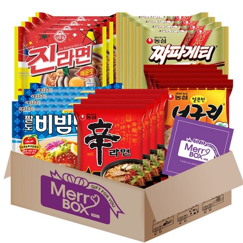 메리박스 봉지라면세트 6호 20개(진라면매운맛4+신라면4+얼큰한너구리4+짜파게티4+팔도비빔면4)+메세지카드, 1세트