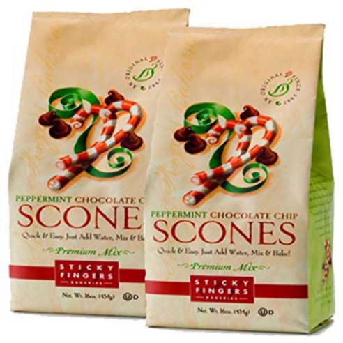 Sticky Fingers Scone Mix (Pack of 2) 15 Ounce Bags – All Natural Scone Baking Mix (Peppermint Choco, 1개, 952.54g