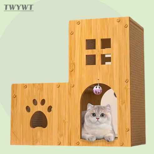 TWYWT 고양이 둥지 숨숨집 스크래쳐, 1개, 캣오렌지우드