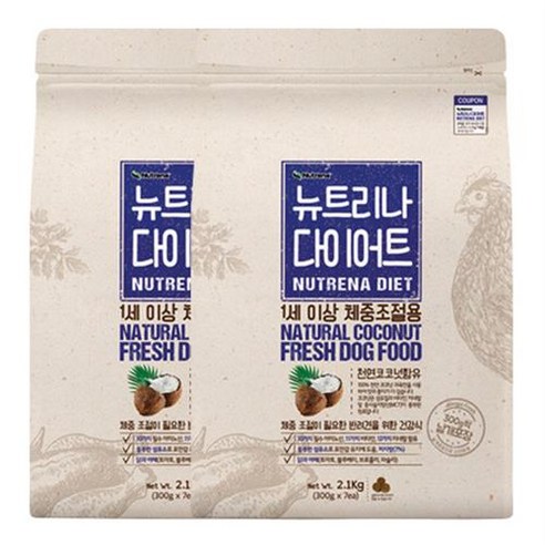 뉴트리나 어덜트 곡물 다이어트 애견사료, 닭, 2.1kg, 2개