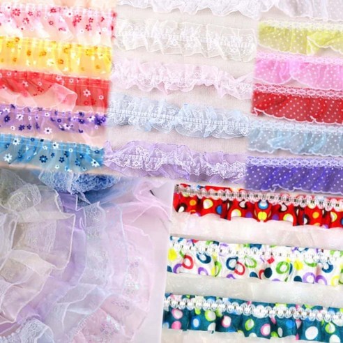 땡땡이레이스 레이스천 오간디 땡땡이 꽃무늬 인형옷 소품 만들기 수예 diy 폭4cm, 1개, 2.땡땡이치마레이스_하늘 (폭4.5cm 약1M)