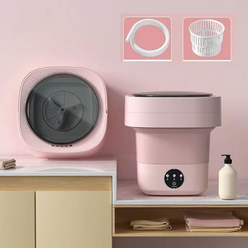 접이식 미니세탁기 소형세탁기 탈수포함 가정용 속옷 양말 수건 여행 휴대용 세탁기, 4L 핑크 접이식세탁기+탈수+블루라이트