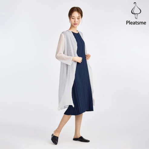 플리츠미 웨이브 자수 롱 쉬폰 가디건 PPCDM024005