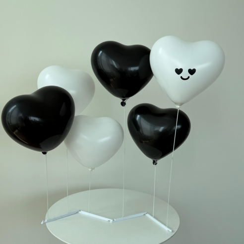 [메리메리유] 하트 풍선 스탠드 생일파티세트 브라이덜샤워, 1세트, 블랙+화이트