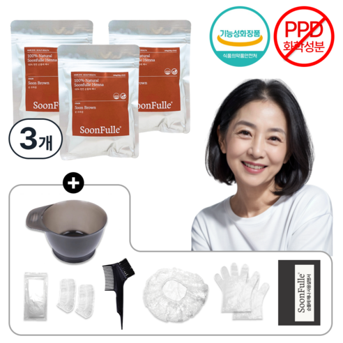 순풀레 순수 100% 천연 헤나 염색 가루 PPD없는 염색약, 순브라운, 3개