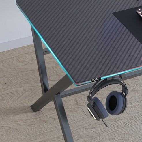 카본 패턴 1인용 게이밍 컴퓨터 철제책상 사무용책상 헤드셋거치대 포함, 블랙