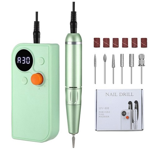 Windee 네일 드릴기 전기 네일 머신 손톱 관리기 젤네일 제거 셀프 손톱케어 0-30000rpm 속도 조절 USB충전식, 6개, 그린
