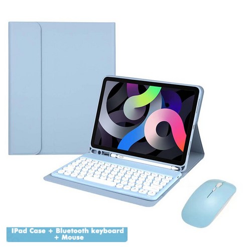 [시요] 젤리 빗 충전식 무선 키보드 태블릿 키보드 케이스 아이패드용 아이패드 에어 2 3 4 프로 11 미니 블루투스 호환, ipad air air2, Blue set, ipad air air2