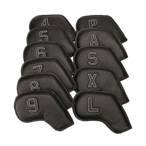 11pcs 방수 골프 클럽 아이언 커버 보호 헤드 커버 유니버설 피트, PU, 검정