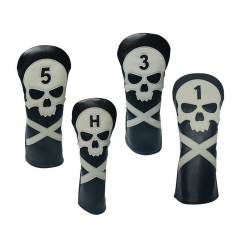 4pcs 골프 클럽 우드 헤드 커버 드라이버 페어웨이 우드 헤드 커버 골프 1 3 5 ut 커버 해골 패턴 및 숫자가있는, 가죽, 검은 색