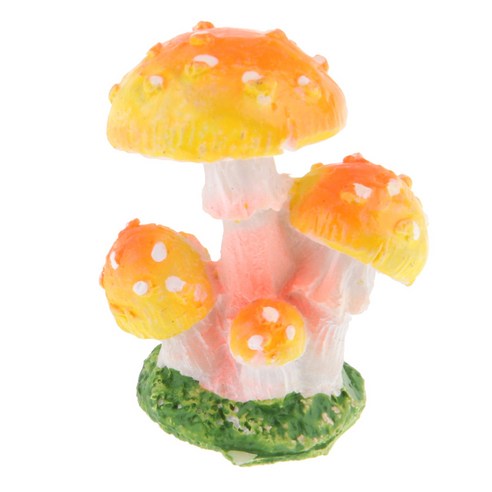 수지 버섯 동상 버섯 분재 장식품 마이크로 풍경 장식, 옐로우 4 헤드, 3.5x3x5 cm