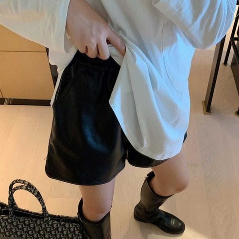 맘스꿀 임산부 레더 인조가죽 반바지