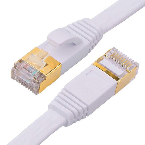 CAT-7 이더넷 케이블 플랫 케이블 클립 차폐 된 RJ45 커넥터 고속 10 기가비트 LAN 네트워크 패치 케이블 CAT6 CAT5E보다 빠른, 15m., 하얀