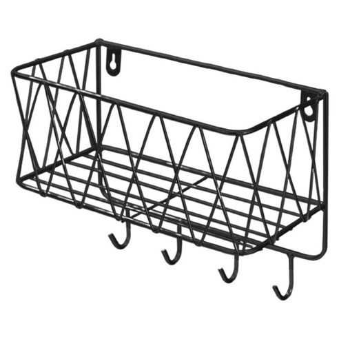 장식용 드릴링 없음을 위한 잘 고정된 목욕탕 뜨 바구니, 25x12x19cm, 철, 스몰 블랙