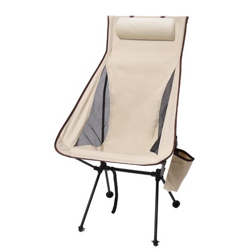 캠핑왕국 접이식 캠핑 의자 낚시 의자 컵 가방 베개, 베이지, 1개