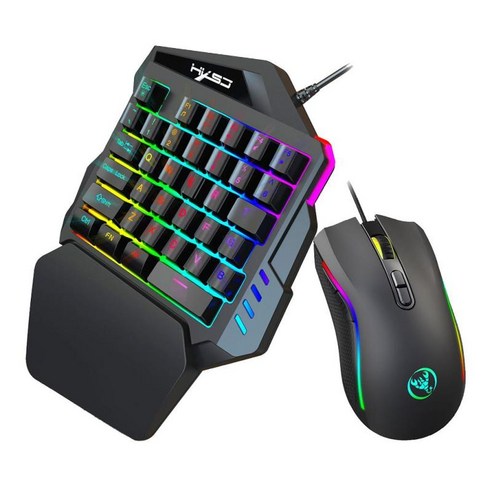 RGB LED 한 손 게임용 35 키보드 + PC/전화용 USB 유선 마우스 세트, V100 A869, 127x70x40mm, 플라스틱