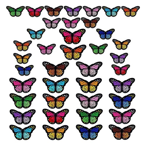 Retemporel 40 개 나비 다림질 패치 예술 공예에 대한 자수 스티치 아플리케 수리 패치 diy 장식 청바지 자켓, 보여진 바와 같이