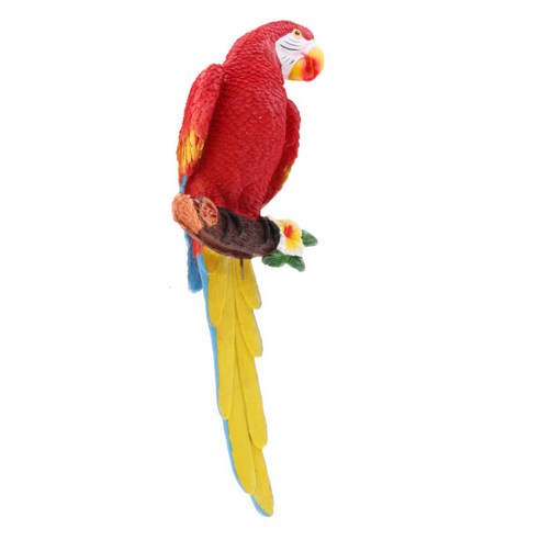 나무 앵무새 생생한 동물 입상 사진 소품, 오른쪽 레드, 16x15x49 cm, 수지