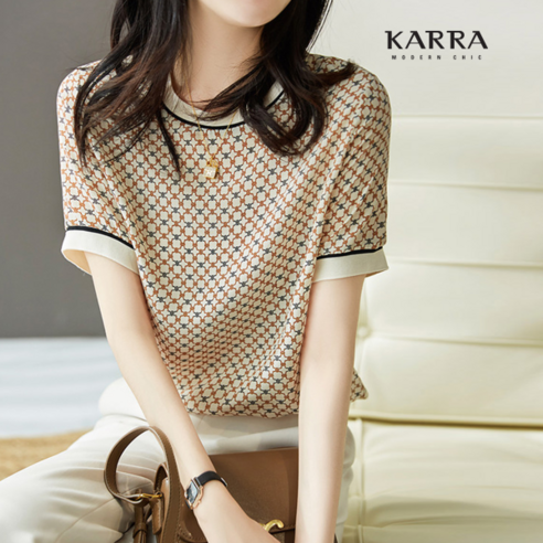 카라 KARRA 클로버배색블라우스_A3F0846