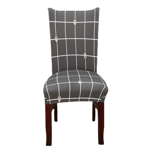 탄성 식사 의자 커버 결합 된 의자 커버 단색 간단한 현대 가구 의자 커버 호텔 의자 커버, 회색 격자, 适合普通椅子