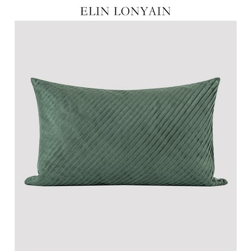 엘린 현대 간단한 럭셔리 그린 pleated 스웨이드 쿠션 베개 모델 룸 허리 베개, 녹색, 30x50cm (코어)