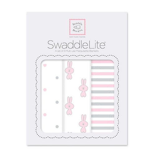 SwaddleDesigns 면 마퀴젯 포대기 담요 세트 파스텔 핑크 3개입 353408, Pink Little Bunnie 알레르망낮잠이불 Best Top5