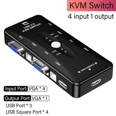 노트북모니터2개연결 KVM 스위치 VGA USB2.0 어댑터 공유 컨트롤러 4 입력 1 출력 컴퓨터 프로젝터 프린터 키보드 마우스 USB, 4 input 1 output, 02 B 노트북kvm