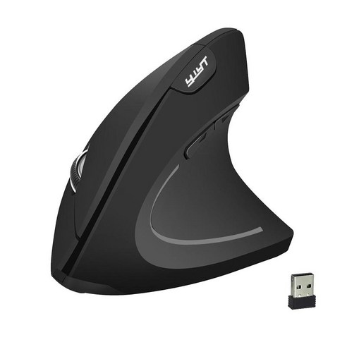 수직 무선 마우스 + USB 수신기 데스크탑 PC 노트북용 소형 마우스, 105x65x95mm, ABS, 검은 색