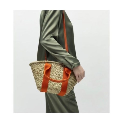 ZARA MINI RAFFIA BASKET BAG Orange Straw Shoulder Tote